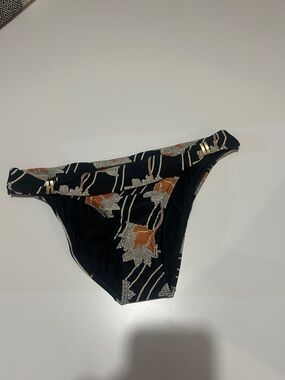 Women’s Black Floral Bikini Bottom with Gold Accent